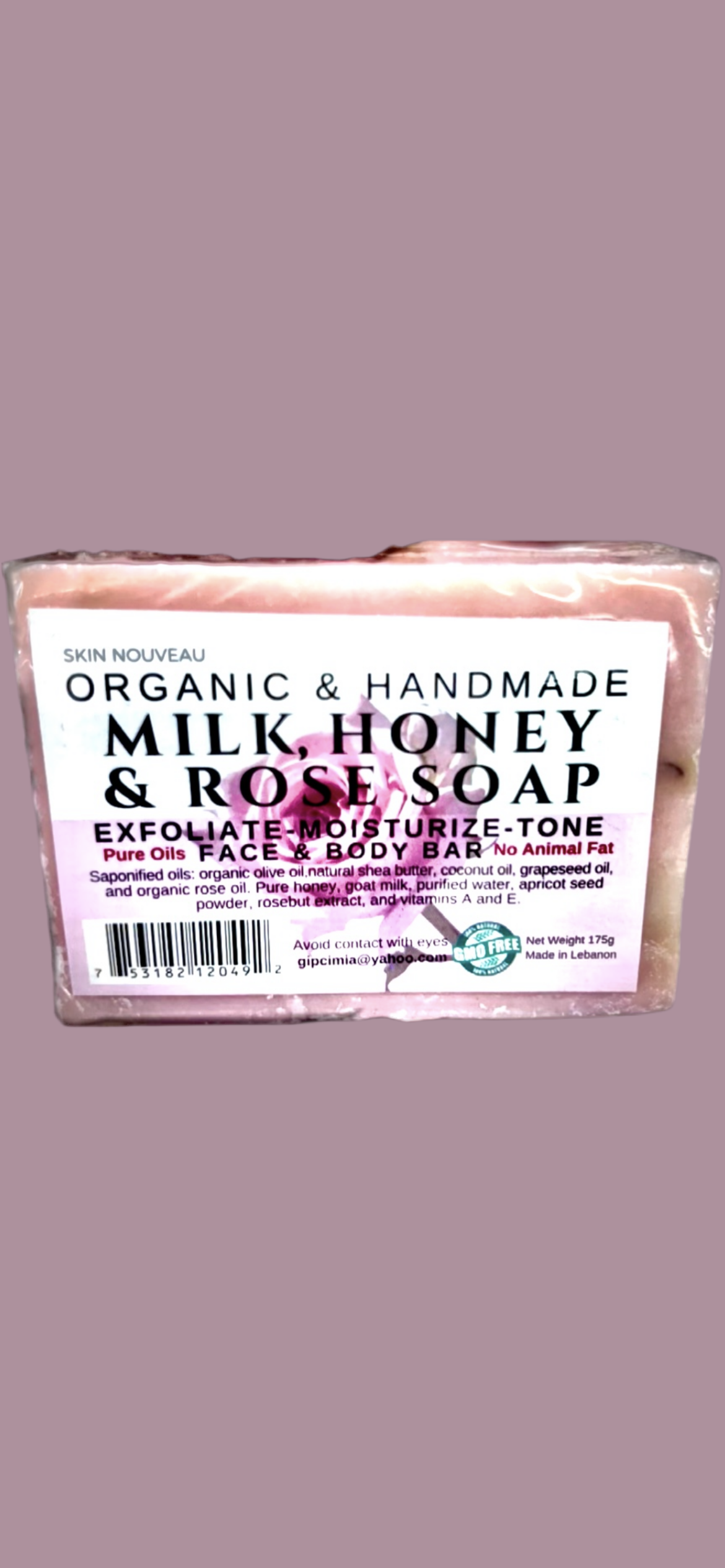 Oganic & Handmade Milk, Honey, Rose Soap