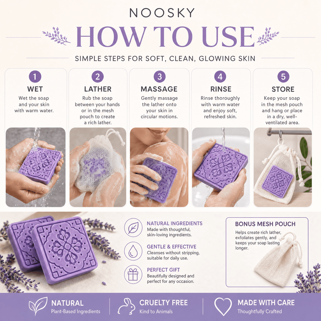 Lavender Dream – Calming Soap BarHandmade_Shea_Butter&Honey_Soap_for_Dark_Spots&_Brightening_Noosky Lavender Dream – Calming Soap BarCalming_Lavender_Shea_Butter&Honey_Soap_for_Sleep&_Anxiety_Noosky Lavender Dream – Calming Soap BarAntioxidant_Ra