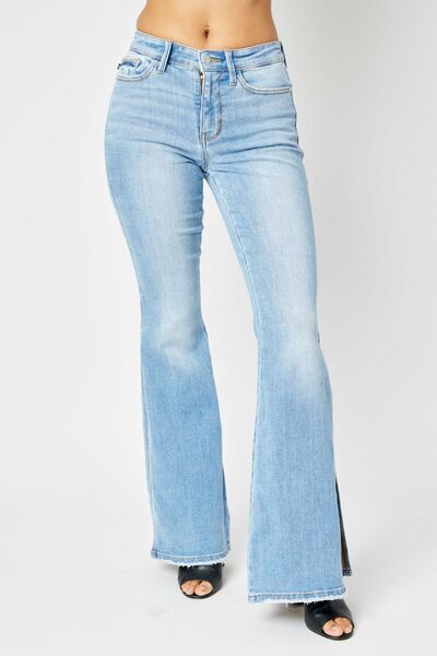 Raw Hem Slit Flare Jeans