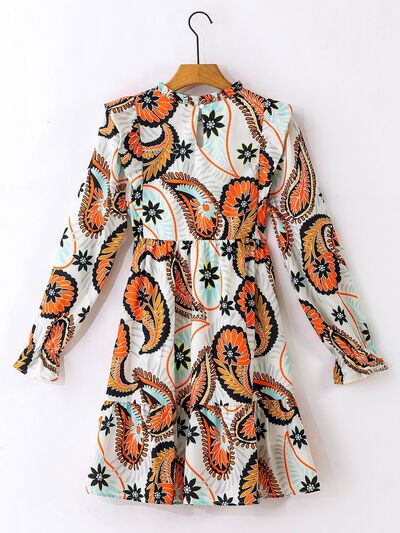 Ruffled Printed Flounce Sleeve Mini Dress