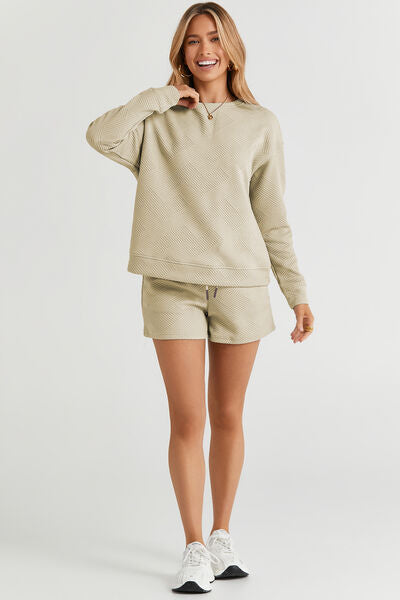 NOOSKY Long Sleeve Top and Shorts Set