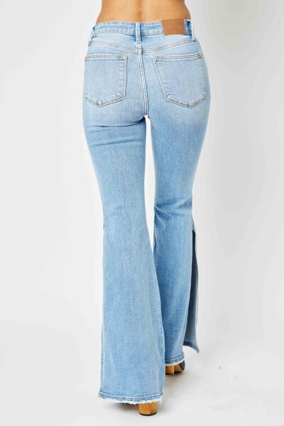 Raw Hem Slit Flare Jeans